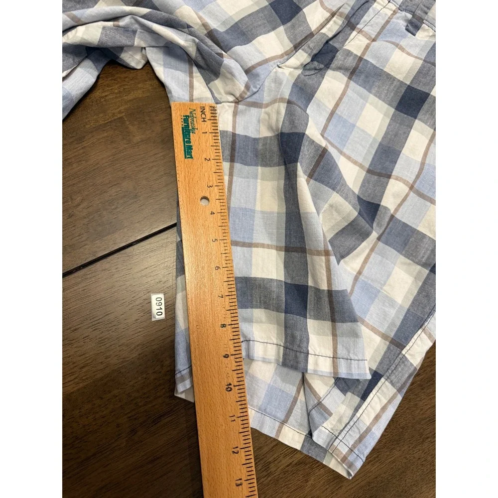 Banana Republic Aiden Shorts Men 34 Blue White‎ Plaid Flat Front Slim 9 Inseam